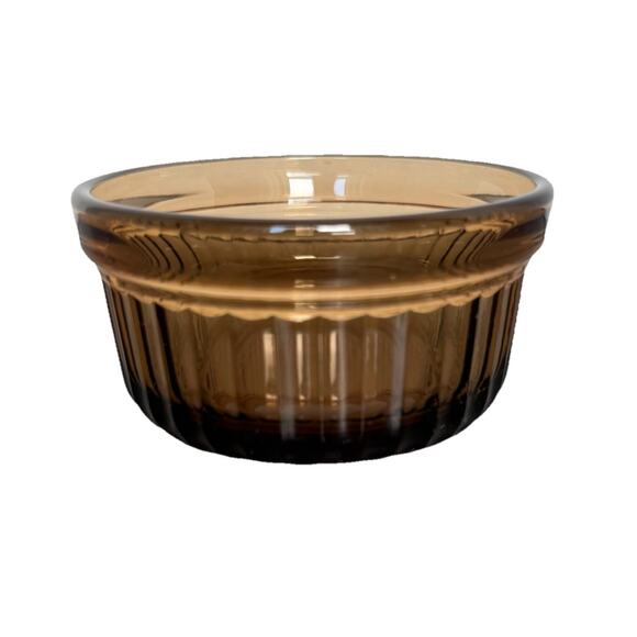 3.75 INCH ANCHOR HOCKING BROWN DISH G3484 SET OF THREE (3) CUSTARD CUP OVEN SAFE - Picture 1 of 8